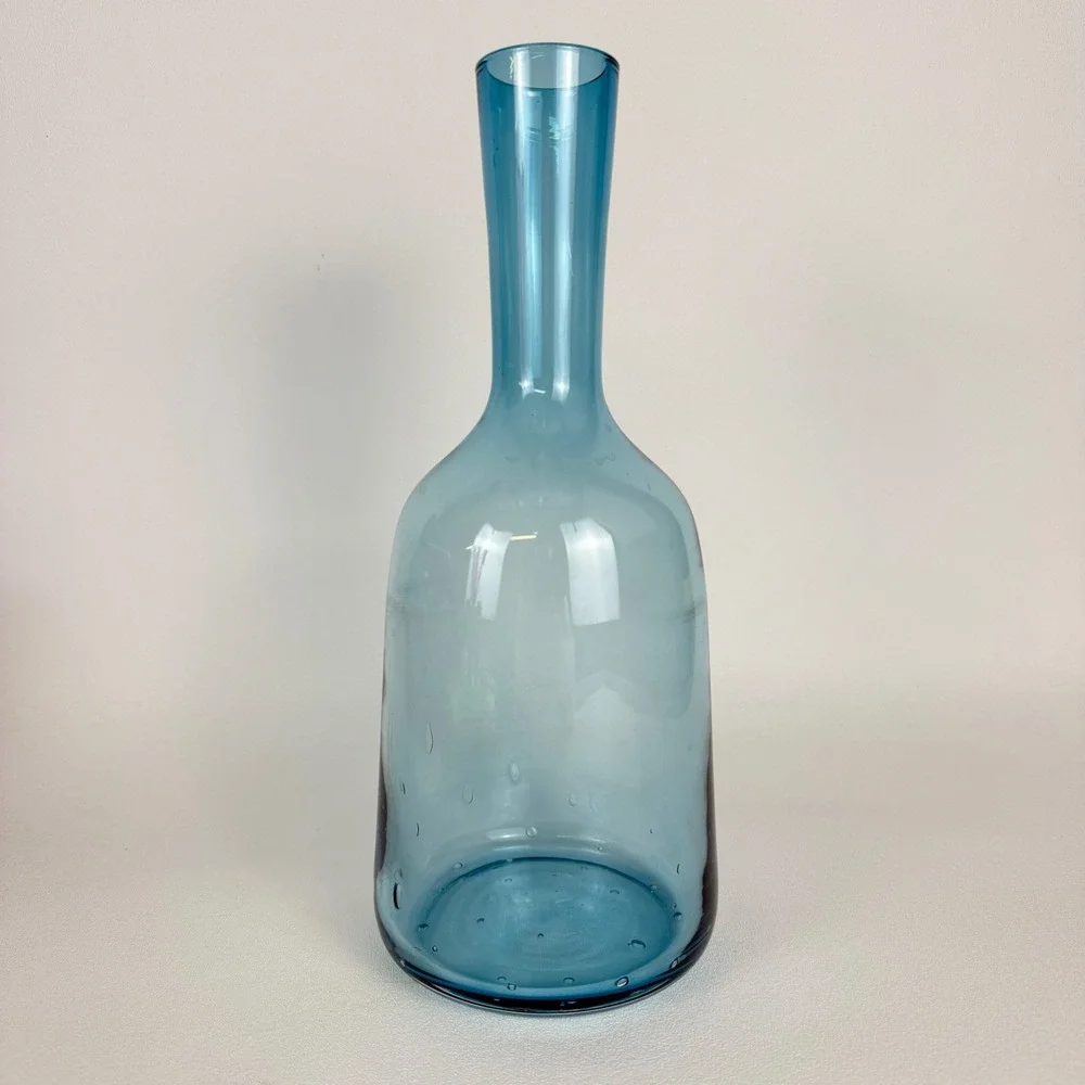 Hand Blown Blue Glass Controlled Bubble Bullicante Vase Mid Century Modern Style